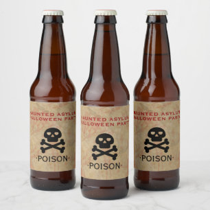 Étiquette Pour Bouteilles De Bière Poison du parti Halloween sur l'asile hanté