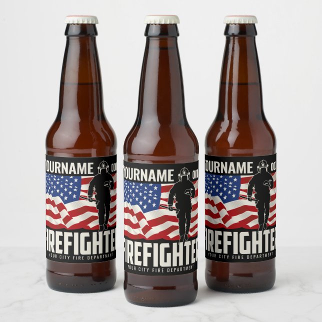 Étiquette Pour Bouteilles De Bière Pompier personnalisé Secourir USA Drapeau Patrioti (Bouteilles)