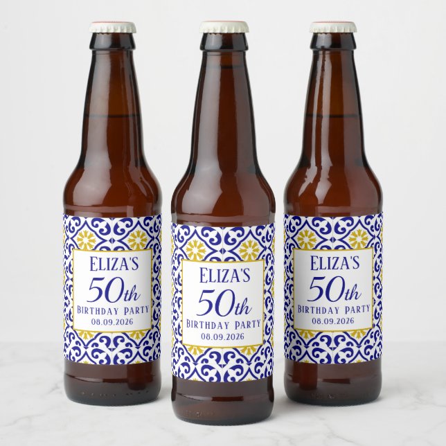 Étiquette Pour Bouteilles De Bière Portugais Carreaux Bleu 50e anniversaire Méditerra (Bouteilles)