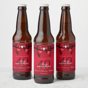 Étiquette Pour Bouteilles De Bière Posh Gem Bow & Ribbon 40e anniversaire de Mariage