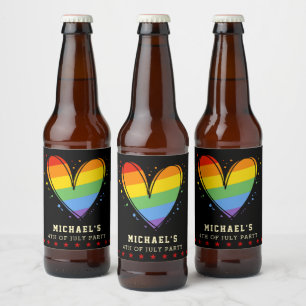 Étiquette Pour Bouteilles De Bière Pride Rainbow LGBTQ Mariage cardiaque