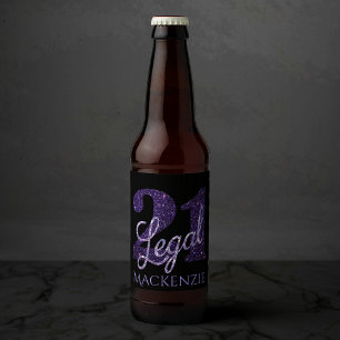 Étiquette Pour Bouteilles De Bière Purple 21 et juridique   Chic 21e anniversaire per