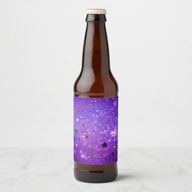 Étiquette Pour Bouteilles De Bière Purple foil background with Stars (Devant)