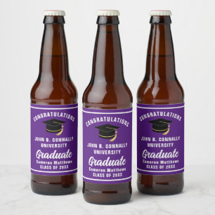 Étiquette Pour Bouteilles De Bière Purple White Graduate Custom 2025 Graduation Party