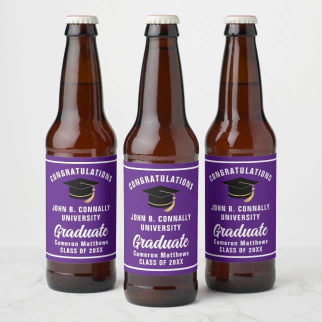 Étiquette Pour Bouteilles De Bière Purple White Graduate Custom 2025 Graduation Party (Bouteilles)