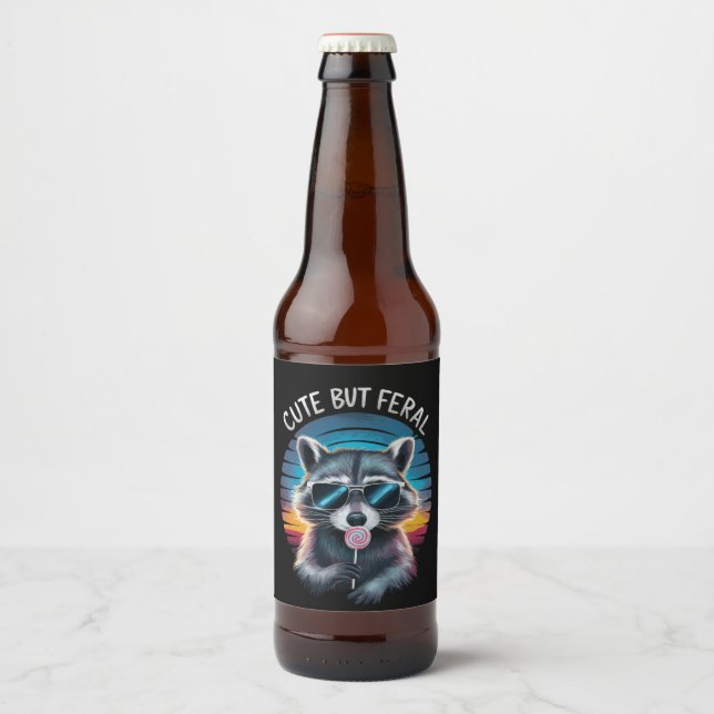 Étiquette Pour Bouteilles De Bière Raccoon mignon mais feral Funny (Devant)