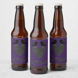 Étiquette Pour Bouteilles De Bière Ravens gothiques et Coeur noir
