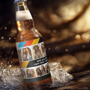 Étiquette Pour Bouteilles De Bière Rayure Rétro Cyan - Collage de 8 Photos