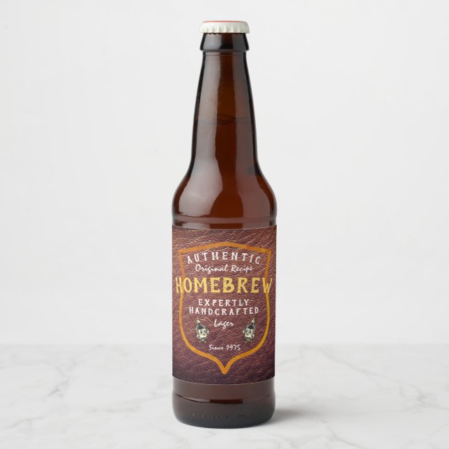 Étiquette Pour Bouteilles De Bière Recette Originale Authentique Homebrew Cuir Faux  (Devant)