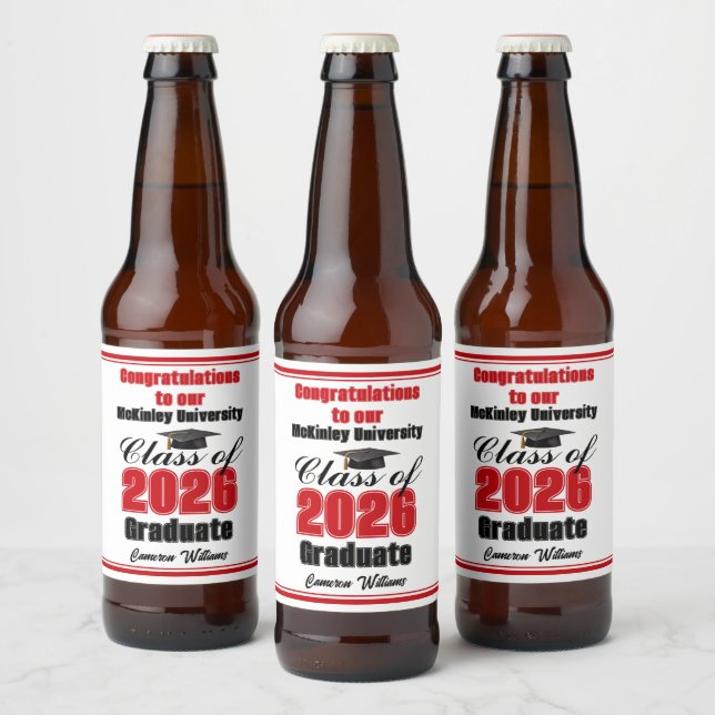 Étiquette Pour Bouteilles De Bière Red Class of 2026 Graduation Party Custom (Bouteilles)