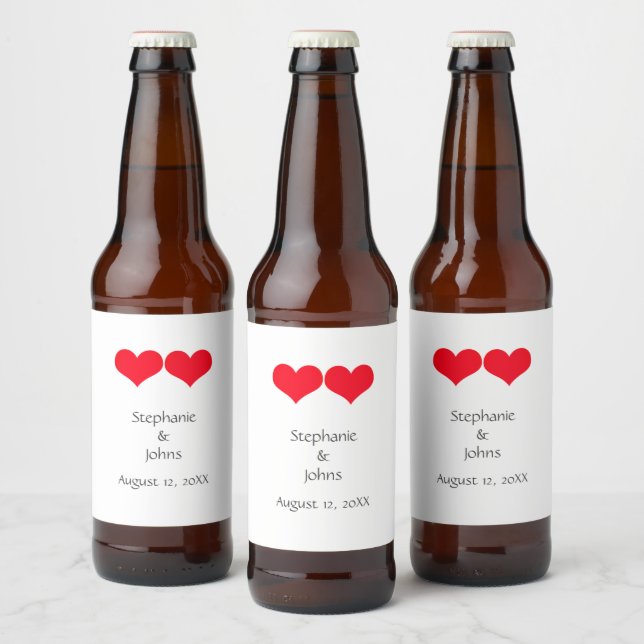 Étiquette Pour Bouteilles De Bière Red Hearts Cute Couple 2023 Mariage Valentines Day (Bouteilles)