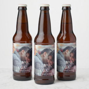 Étiquette Pour Bouteilles De Bière Remerciement Photo de Mariage Moderne