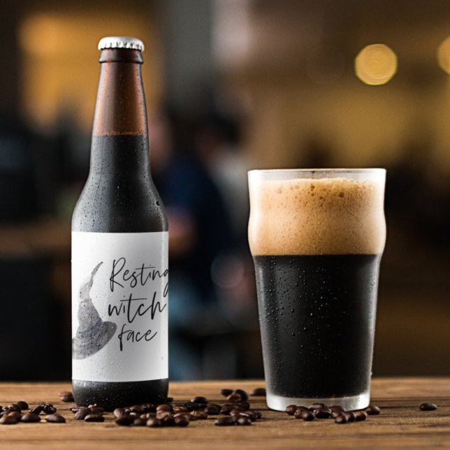 Étiquette Pour Bouteilles De Bière Repose du visage de la sorcière | Bonne Halloween  (Créateur téléchargé)