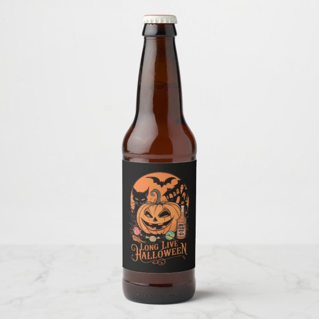 Étiquette Pour Bouteilles De Bière Retro Halloween Long Live Automne Éffrayante saiso (Devant)