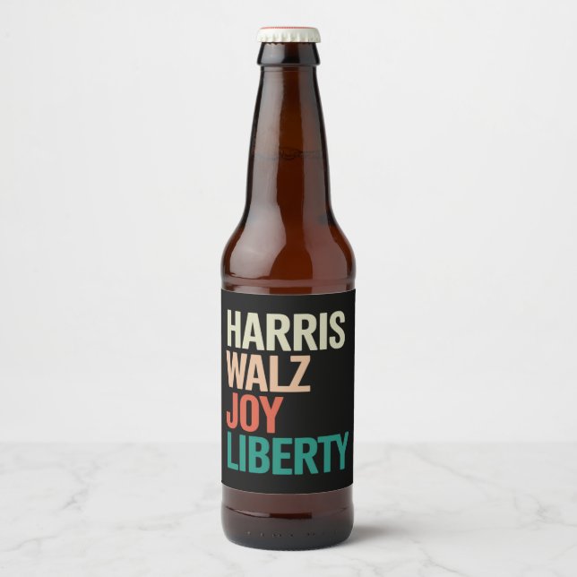 Étiquette Pour Bouteilles De Bière Retro Harris Waltz 2024 Harris Walz Joy Liberty (Devant)
