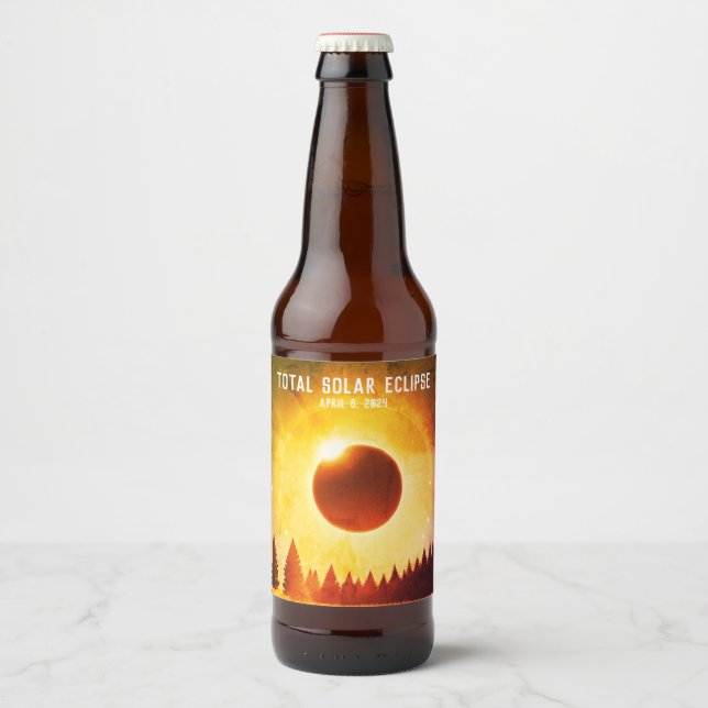 Étiquette Pour Bouteilles De Bière Rétro Total éclipse solaire 8 avril 2024 paysage (Devant)