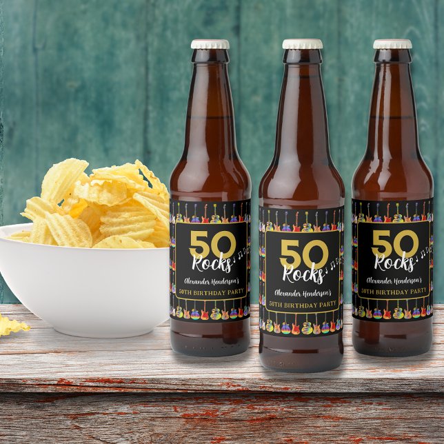 Étiquette Pour Bouteilles De Bière Rocher et Rouleau 50e fête d'anniversaire Custom (Rock and roll custom Roth birthday party beer bottle labels)
