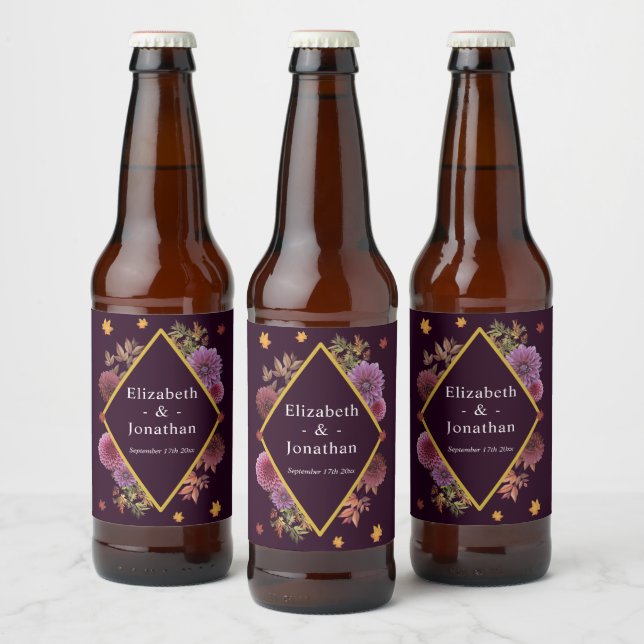 Étiquette Pour Bouteilles De Bière Romantique Automne Dahlia Mariage (Bouteilles)