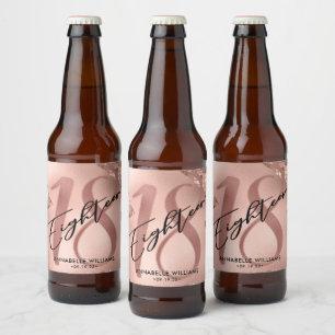 Étiquette Pour Bouteilles De Bière Rose Gold Faux Foil 18e anniversaire