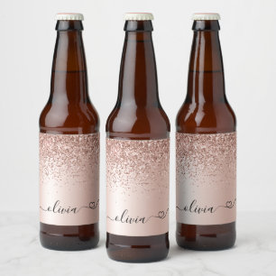 Étiquette Pour Bouteilles De Bière Rose Gold - Parties scintillant rose pâle Nom du m