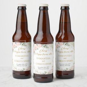 Étiquette Pour Bouteilles De Bière Rose opulent de l'eucalyptus et mariage d'or