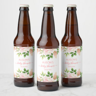 Étiquette Pour Bouteilles De Bière Rose rose élégant floral fille Baby Shower