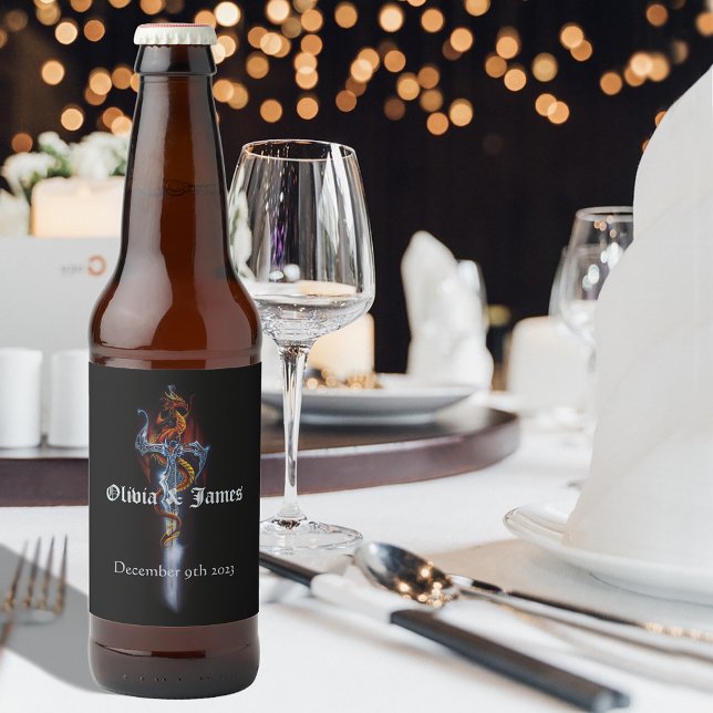 Étiquette Pour Bouteilles De Bière Roses d'épée de dragon rouge (Créateur téléchargé)