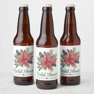 Étiquette Pour Bouteilles De Bière Rouge Poinsettia Fleurs de Noël Mariage