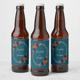 Étiquette Pour Bouteilles De Bière Rustique Automne Orange Navy Bleu Floral Mariage