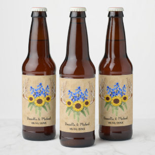 Étiquette Pour Bouteilles De Bière Rustique Floral Antlers Mariage Faveur