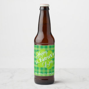Étiquette Pour Bouteilles De Bière Saint-Patrick jour de chance Trèfle Vert Tartan Pe