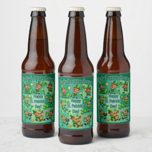Étiquette Pour Bouteilles De Bière Saint Patrick's Day Fun Adorable "Party Leprechaun