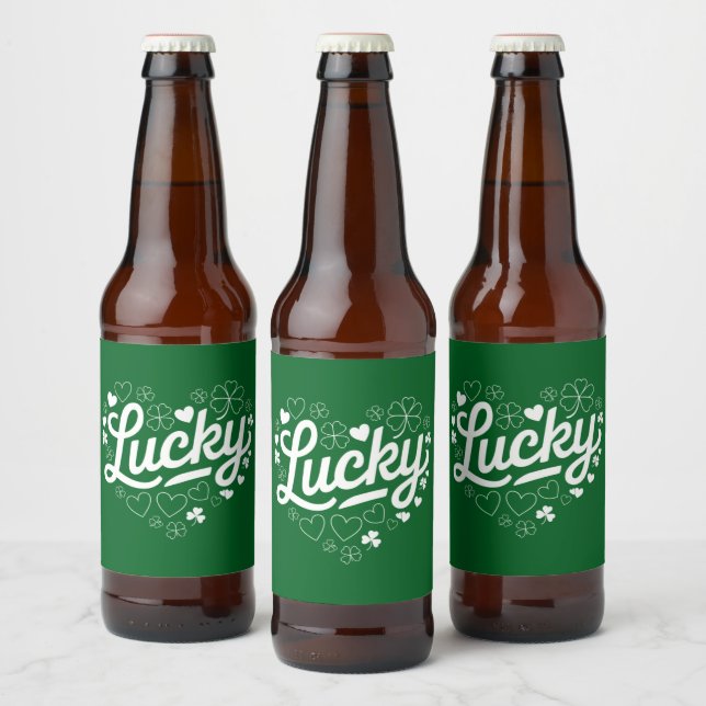 Étiquette Pour Bouteilles De Bière Saint Patrick's Day Heart Lucky Clover Shamrock (Bouteilles)
