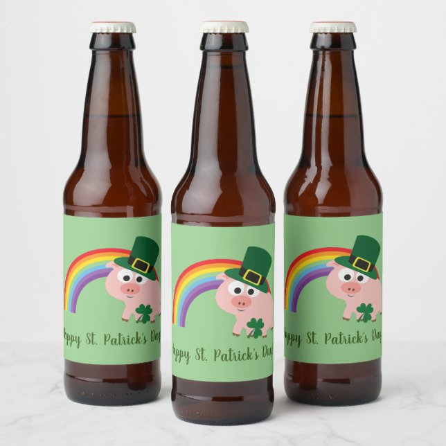 Étiquette Pour Bouteilles De Bière Saint Patrick's Day Leprechaun Pig (Bouteilles)