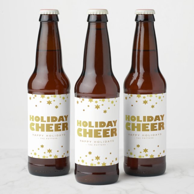 Étiquette Pour Bouteilles De Bière Salaires de vacances | Fun Christmas White & Gold (Bouteilles)
