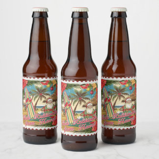 Étiquette Pour Bouteilles De Bière Salutations de Noël de Hawaii Holiday