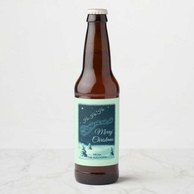 Étiquette Pour Bouteilles De Bière Santa and his Reindeers (Devant)