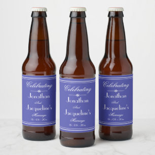 Étiquette Pour Bouteilles De Bière Script Chic Belle Réception de mariage bleu