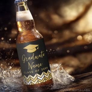 Étiquette Pour Bouteilles De Bière Script Grad Name avec Casquette - Graduation Black