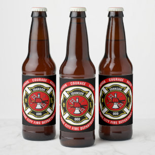 Étiquette Pour Bouteilles De Bière Secourt de pompier AJOUTER LE NOM Insigne du servi