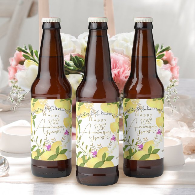 Étiquette Pour Bouteilles De Bière Serrement de citron  (10th Wedding Anniversary Lemon Squeeze Beer Label)