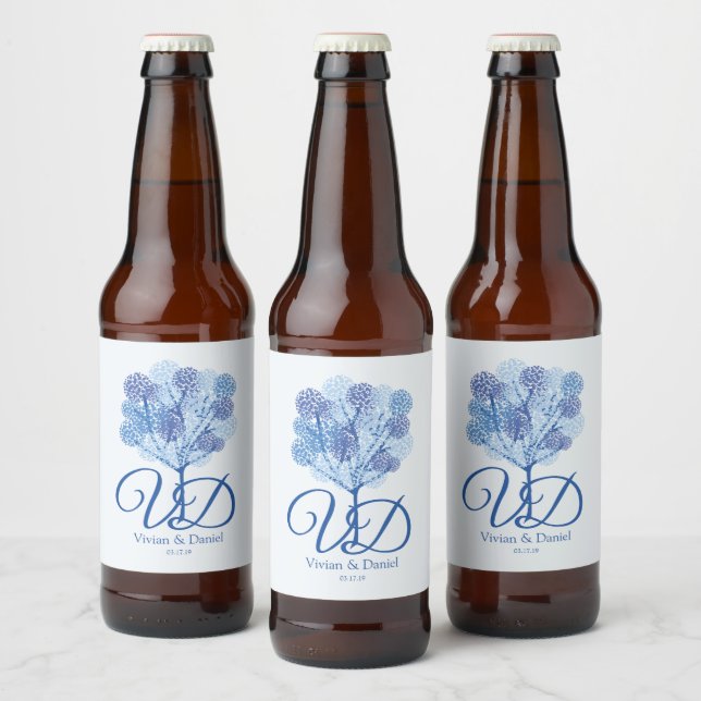 Étiquette Pour Bouteilles De Bière Shades of Blue of Elegant Tree Design (Bouteilles)