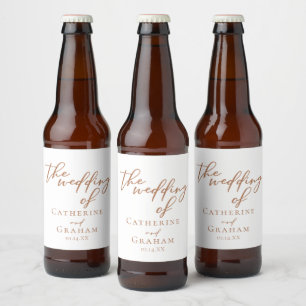 Étiquette Pour Bouteilles De Bière Sienna Brown Typographie minimaliste Mariage