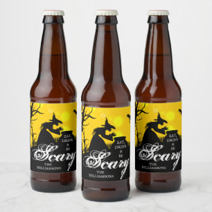 Étiquette Pour Bouteilles De Bière Silhouette de sorcière pieuse Halloween
