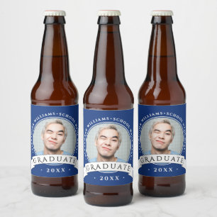 Étiquette Pour Bouteilles De Bière Simple Moderne Bleu Marine Diplômé École Photo