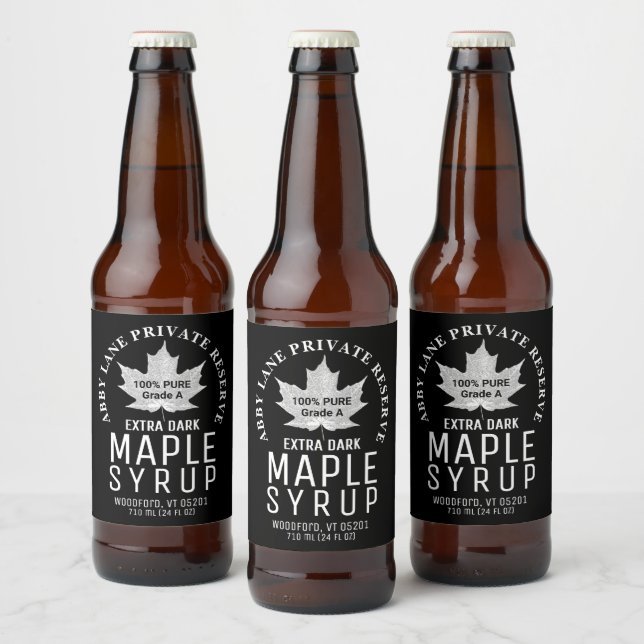 Étiquette Pour Bouteilles De Bière Sirop d'érable à feuille blanche Logo à courbe noi (Bouteilles)