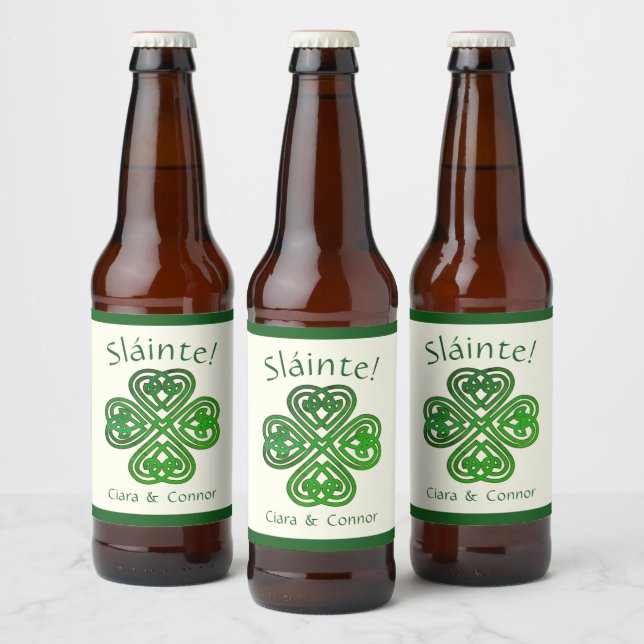 Étiquette Pour Bouteilles De Bière Sláinte Green Celtic Shamrock irlandais Nom (Bouteilles)
