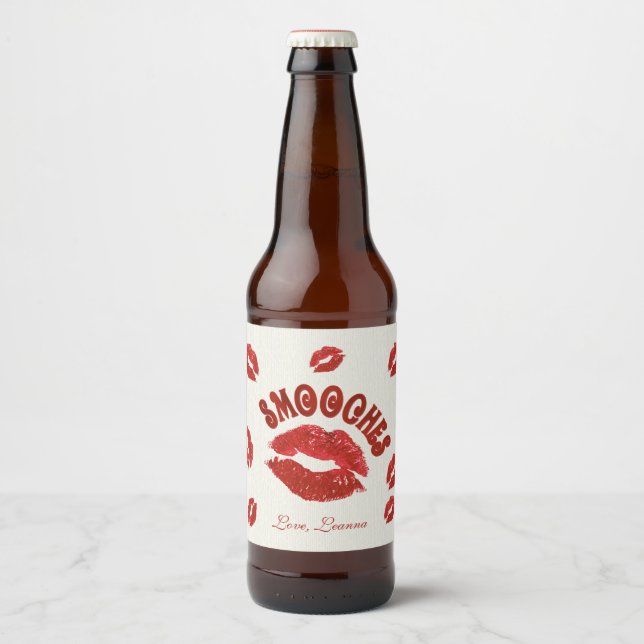 Étiquette Pour Bouteilles De Bière Smooches, Lèvres rouges (Devant)