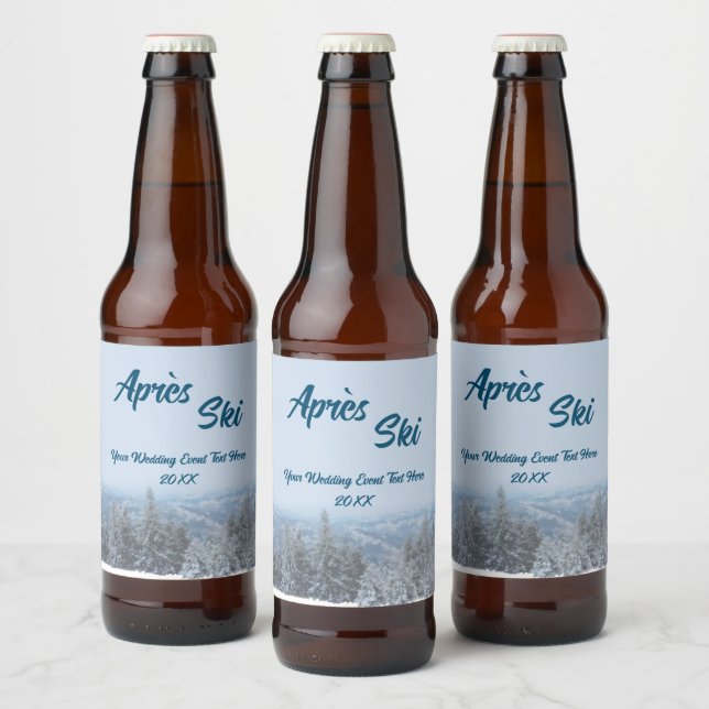 Étiquette Pour Bouteilles De Bière Snowy Mountain Forest Apres Ski Mariage Event (Bouteilles)