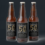 Étiquette Pour Bouteilles De Bière Soirée de 50e anniversaire Blacka et or<br><div class="desc">Célébrez votre 50e anniversaire en style avec ces effets noir,  blanc et or 50 et fabuleux étiquettes de fête d'anniversaire. Un design moderne avec texte de script et graphismes en gras. Modifiez la couleur pour la customiser. Partie d'une collection.</div>